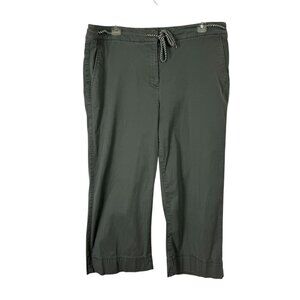 Talbots Wide Leg Crop Olive Green Chino Pants Slacks 14 EUC Casual Summer Tie